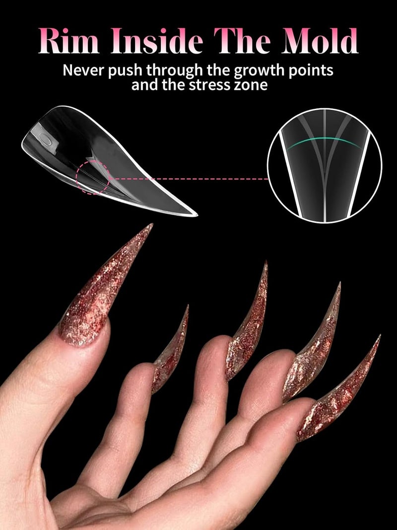EBANKU Dual Nail Forms for Poly Extension Gel, 150 PCS Clear Eagle Claw Nail Molds Reusable 15 Sizes Hawk Curve Nail Extension Forms for Builder Gel Manicure Design Salon DIY - Image 4